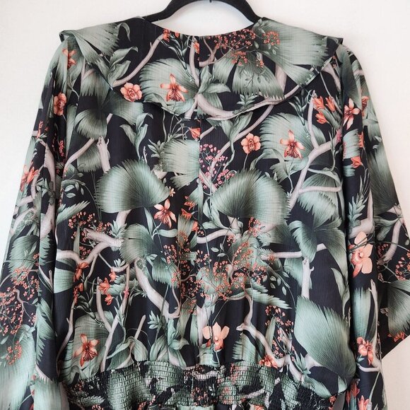 Joanna Ortiz X H&M Tropical Floral Long Sleeve Mini Dress Green Women's XL - Picture 5 of 8